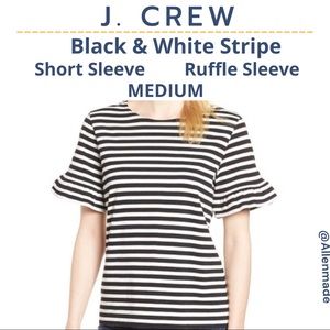 J.Crew Black & White Stripe Ruffle Flutter short Sleeve Size Medium 100% cotton
